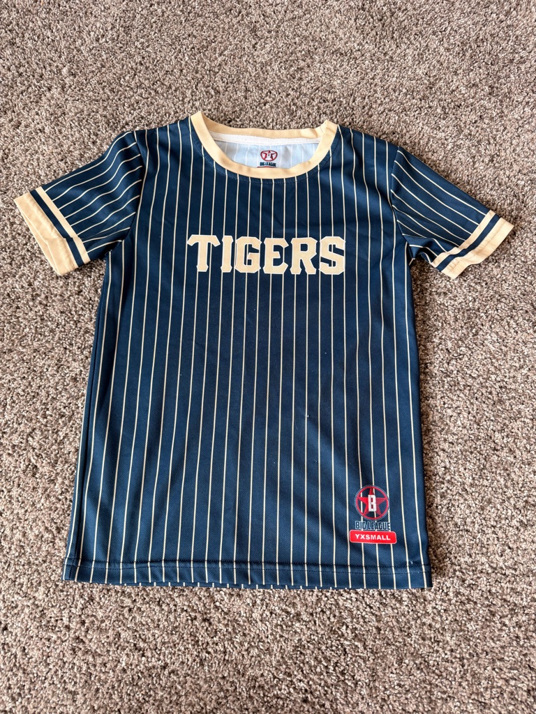 Kids Baseball Jersey Navy Pinstripe 'Tigers' Short Sleeve Tee #1